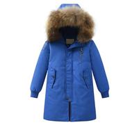 Fccrian Big Kids Unisex Hooded Down Coats Solid Puffers Outerwear Winter Thick Warm Hooded Windproof Coat Boys 4t Down Jacket (Blue, 11-12 Years)