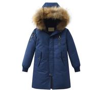 Fccrian Big Kids Unisex Hooded Down Coats Solid Puffers Outerwear Winter Thick Warm Hooded Windproof Coat Boys 4t Down Jacket (Navy, 4-5 Years)