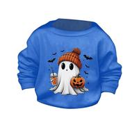 Fccrian Children's Halloween Cute Little Bats and Pumpkin Printed Round Neck Sweater Autumn Hoodie Teen Girls Hoodies with Zipper (Blue, 7-8 Years)