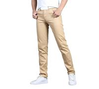 Fccrian Chinos Trousers Men Regular Fit Formal Pants Formal Office Work-Straight Wide Leg Pants Men Loungewear Mens Sweatpants Track Bottoms UK Elastic Waisted Straight Leg Loungewear Bottoms Khaki