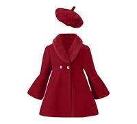 Fccrian Christmas Toddler Girl Solid Color Wool Collar Coat Hat Set for 1 to 6 Years 3 Month Clothes Baby Girl (Red, 12-18 Months)