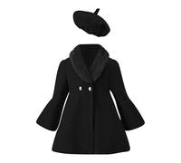 Fccrian Christmas Toddler Girl Solid Color Wool Collar Coat Hat Set for 1 to 6 Years 3 Month Clothes Baby Girl (Black, 4-5 Years)