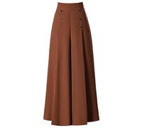 Fccrian Fashion Pleated Wide Leg Pants Women's Spring and Summer High Waist Loose Slim Middle Women's Pants Nine Points Culottes Casual Swing Pants for Women for Work (Bronze, XXXXL)