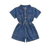 Fccrian Girls Toddler Little Child Short Sleeve Shorts Denim Bodysuit Infant Easter Outfit (Blue, 18-24 Months)