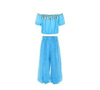 Fccrian Handmade Children Girl Belly Dance Costumes Kids Belly Dancing Dance Cloth Birthday Girl Outfit Size 16 (Light Blue, 7-9 Years)