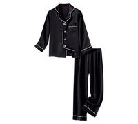 Fccrian Kid Girls Boys Satin Pajamas Set Down Sets Two Sets Long Sleeve White Sleepwear Kids Robe with Feathers (Black, 8-9 Years)