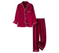 Fccrian Kid Girls Boys Satin Pajamas Set Down Sets Two Sets Long Sleeve White Sleepwear Kids Robe with Feathers (Red, 4-5 Years)