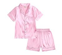 Fccrian Little Baby Girls Boys Pajamas Set Satin Kids Short Sleeves Sleepwear 2 Down Classic Loungewear Shorts Giant Robe (Pink, 6-12 Months)