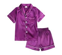 Fccrian Little Baby Girls Boys Pajamas Set Satin Kids Short Sleeves Sleepwear 2 Down Classic Loungewear Shorts Giant Robe (Purple, 6-7 Years)