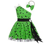 Fccrian Toddler Kids Caveman Costume Girls Halloween Dog Historical Cavegirl Mesh Tulle Dress Outfits Floor Length Flower Girl Dress Tulle (Green, 12-18 Months)