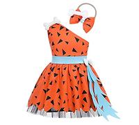 Fccrian Toddler Kids Caveman Costume Girls Halloween Dog Historical Cavegirl Mesh Tulle Dress Outfits Floor Length Flower Girl Dress Tulle (Orange, 2-3 Years)