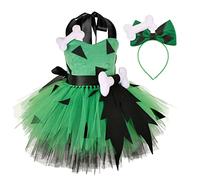 Fccrian Toddler Kids Caveman Costume Girls Halloween Dog Historical Cavegirl Tulle Dress Outfits Dress Holiday Girls (Green, 1 Years)