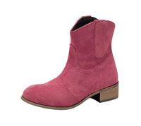 Fccrian Women's Chunky Low Heeled Ankle Boots Suede Mid Calf Boots Pink