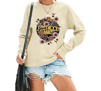 FCDIED Rock Band Sweatshirt for Women Vintage Graphic Rock Music Shirt Casual Long Sleeve Crewneck Pullover Tops, Apricot, Medium