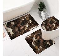 Fchen art 3Pcs Super Absorbent Non-Slip Bath Mat Set - Bigfoot Gorilla Is Taking a Bubble Bath Design U-Shaped Rug, Rubber Backed Bathroom Mats