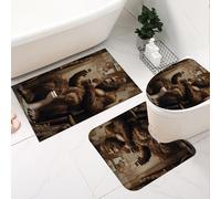 Fchen art 3Pcs U-Shaped Toilet Mat Set - Funny Bigfoot Gorilla Sitting on Toilet Playing Phone Rubber Backed Bathroom Rugs, Non-Slip Bath Mats for Bathroom Decor