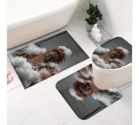 Fchen art 3Pcs U-Shaped Toilet Mat Set - Funny Bigfoot Gorilla Sitting On Toilet Taking a Bubble Bath Rubber Backed Bathroom Rugs, Non-Slip Bath Mats for Bathroom Decor