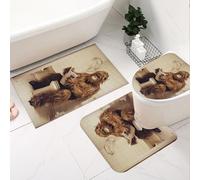 Fchen art 3Pcs U-Shaped Toilet Mat Set - Rubber Backed Non-Slip Bathroom Rugs with Funny Bigfoot Gorilla Reading Book on Toilet, Bath Mats for Cabin Decor