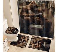 Fchen art 4-Piece Bath Mat Set for Bath Shower Curtain Sets - Non-Slip Quick-Dry Microfiber Shower Mat, Bath Rug & Funny Bigfoot Gorilla U-Shape Toilet Rug