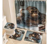 Fchen art 4Pcs Super Absorbent Bath Mat Set for Bath Curtain Sets - Non-Slip Rubber Backed Bigfoot Bubble Bath Toilet Rug, Shower & Bath Mats