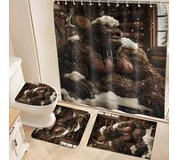 Fchen art 4Pcs Super Absorbent Non-Slip Bath Mat Set - Bigfoot Gorilla Is Taking a Bubble Bath DesignWith Bath Curtain U-Shaped Rug, Rubber Backed Bathroom Mats