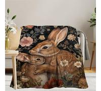 Fchen art Baby Bunny Fleece Flannel Lightweight Blanket Rabbit Floral Warm Blanket Boho Flower Plants Cozy Warm Throw Blanket,Cozy Bed Blankets for Women Travel Camping and Chair 125x150cm