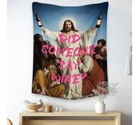 Fchen art Biblical Parody Jesus Wine Time Tapestry - Pop Art Humorous Graffiti Bathroom Wall Art | Religious Satire Hanging with Hooks 203x230cm