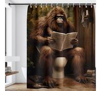 Fchen art Bigfoot Gorilla on Toilet with Phone Shower Curtain - Funny Bathroom Decor, Waterproof & Fast Drying Animal Design with Stars, Includes Hooks, Easy Clean (180x180cm / 71x71 inch)