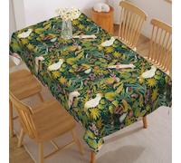 Fchen Art Boho Tropical Leaves Rectangle Tablecloth, Waterproof Stain Resistant Farmhouse Table Cloth, Green Jungle Bird Vintage Decorative Table Cover for Dining, Buffet, Parties, Camping
