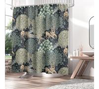 Fchen art Boho William Morris Shower Curtain,Rustic Shower Curtains for Bathroom,Watercolor Floral Leaves Tree Deers Shower Curtain With 12Hooks 180x180cm