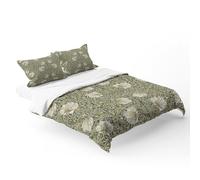 Fchen Art Botanical Sage Green Yellow Duvet Cover, William Morris Throw Pillow Covers, Cotton Green Floral Vintage Style Bedding Set - Twin Size