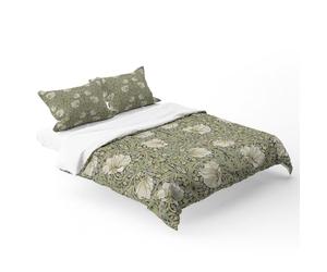 Fchen Art Botanical Sage Green Yellow Duvet Cover, William Morris Throw Pillow Covers, Cotton Green Floral Vintage Style Bedding Set - Twin Size