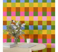 Fchen art Colorful Checkered Wallpaper Peel and Stick Wallpaper for Bedroom 45x300cm Modern Self Adhesive Removable Wall Paper Faux Wood Grating Stripe Contact Paper Vinyl