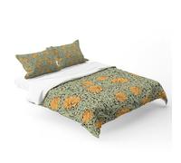 Fchen art Colorful Floral Duvet Cover,William Morris Washed Cotton Orange Yellow Pattern Floral Duvet Cover Set,Qlive Geen Soft Bed with Zipper Closure,Wildflower Garden Duvet Comforter Cover