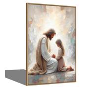 Fchen art Encouraging Christian Wall Art - Jesus Praying with Children Framed Canvas Print, Fade-Resistant Religious Decor for Church Home Bedroom - Spiritual Comfort Prayer Painting 16"x24"