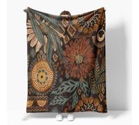 Fchen art Floral Boho Brown Flannel Fleece Throw Blankets,William Morris Floral Print Throw Blanket for All Season,Vintage Style Super Soft Lightweight Warm Plush Blankets For Sofa Couch 175x 200cm