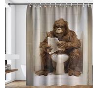 Fchen art Funny Bigfoot Gorilla on Toilet Read Newspaper Shower Curtain - Waterproof, Fast Drying Bathroom Decor Animals Design, Includes Hooks, Easy Clean (180x180cm / 71x71 inch)
