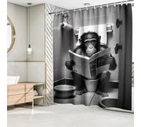 Fchen art Gorilla Sitting on The Toilet Reading a Newspaper Shower Curtains, Funny Bathroom Accessory,Rustic Farmhouse Shower Curtain,Rural Farmhouse Polyester Fabric Curtain 180x180cm