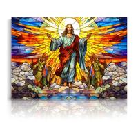Fchen art Jesus Stained Glass Wall Decor Christ Jesus Spiritual Decor Painting Holy Christ Spirit Stained Glass Jesus Sun God Christian Wall Art Rustic Wood Framed Home Decor