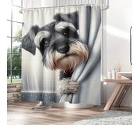 Fchen Art Mini Schnauzer Bathroom Wall Art Decor, Funny Waterproof Quick-Drying Polyester Fabric Bathroom Shower Curtain Set, Kids Pet Dog Curtain With 12 Hooks 72"x72"