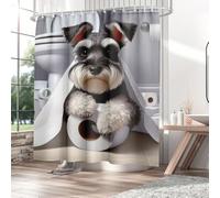 Fchen art Miniature Schnauzer Bathroom Quick-Dry Fabric Shower Curtain, Funny Mini Schnauzer Toilet Curtain,Dog Play Paper Towel Rustic Farmhouse Shower Curtain With 12 Hooks 72"x72"