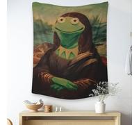 Fchen art Mona Lisa & Frog Face Mashup Tapestry 150x203cm- Whimsical Bathroom Wall Hanging with Hooks, Funny Toilet Art Decor for Humorous Home