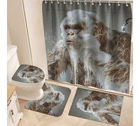 Fchen art Non-Slip Quick-Dry 4-Piece Bath Mat Set for Bath Curtain Sets - Bigfoot Taking a Bubble Bath Toilet Rug, Shower Mat & Bath Rug