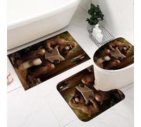 Fchen art Non-Slip Quick-Dry Bathroom Mat Set (3Pcs) - U-Shaped Toilet Rug with Bigfoot Reading Newspaper Design, Shower & Bath Mats