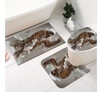 Fchen art Non-Slip Quick-Dry Bathroom Mat Set Of 3pcs - U-Shaped Toilet Rug with Bigfoot Is Taking a Bubble Bath Design, Shower & Bath Mats