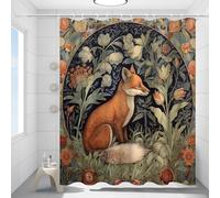 Fchen art Rustic Forest Shower Curtain Wildlife Shower Curtain William Morris Fox William Morris Art Rustic Waterproof Washable Shower Curtain Toilet Decor Bathroom Decor With 2 Hooks 180x180cm