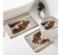 Fchen art Set Of 3pcs U-Shaped Toilet Mat Set - Rubber Backed Non-Slip Bathroom Rugs with Funny Bigfoot Gorilla Reading Book on Toilet, Bath Mats for Cabin Decor