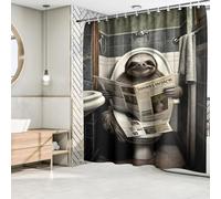 Fchen art Sloth Sitting On Toilet Reading Newspapers Rustic Farmhouse Shower Curtain,Sloth Fabric Bathroom Bath Curtain,Waterproof Quick-Drying Polyester Fabric Bathroom Shower Curtain Set 180x180cm