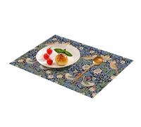 Fchen art Strawberry Thief Blue Green Collection Placemats,Set Of 4pcs William Morris Vintage Floral Placemats,Cotton Linen Blend Heat Resistant Dining Table Place Mats for Kitchen Table 45x45cm