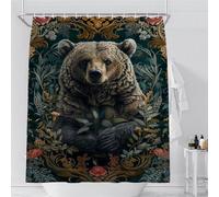 Fchen art William Morris Bear Botanical Plant Vintage Shower Curtain,Floral Plant Theme Shower Curtain,Polyester Waterproof Fabric Toilet Bathroom Shower Curtain With 12 Hooks 180x180cm